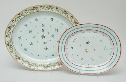 CHINESE EXPORT PORCELAIN FAMILLE ROSE OVAL PLATTER AND ANOTHER PLATTER