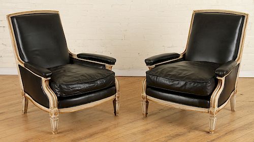 PAIR JANSEN LEATHER ARM CHAIRS DIRECTOIRE STYLE