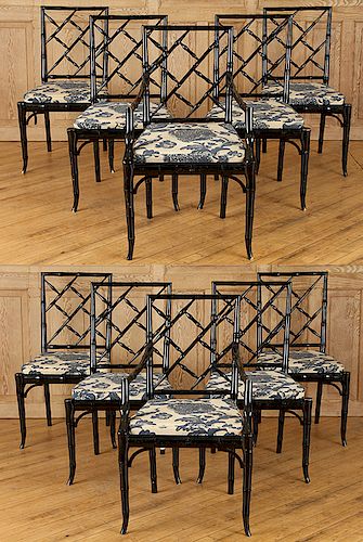 Set 10 Faux Bamboo Dining Chairs Attr, Faux Bamboo Dining Chairs Brown