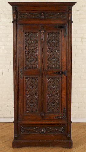 LATE 19TH C. GOTHIC STYLE CARVED OAK CABINET