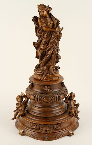 LATE 19TH C. CONTINENTAL CARVED WOOD FIGURE DIANA