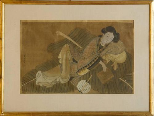 CHINESE SCHOOL, 18TH/19TH: RECLINING FEMALE WITH MANUSCRIPT