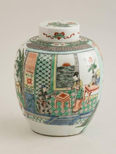 CHINESE FAMILLE VERTE PORCELAIN JAR AND COVER