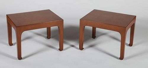 PAIR OF CHINESE STYLE BROWN LACQUER LOW TABLES