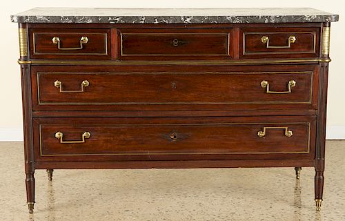 19TH C. FRENCH MAHOGANY MARBLE TOP COMMODE