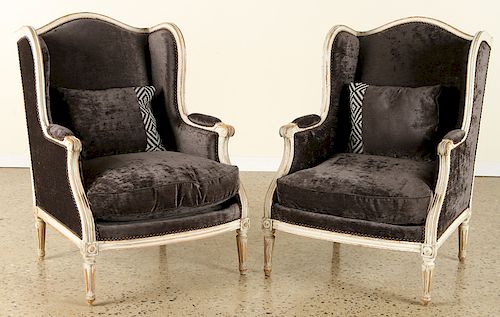 PAIR 19TH C. FRENCH DIRECTOIRE STYLE WING CHAIRS