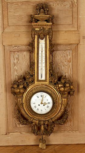 LATE 19TH C. FRENCH PLANCHON GILT WOOD WALL CLOCK