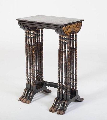 CHINESE EXPORT BLACK LACQUER AND PARCEL-GILT NEST OF FOUR TABLES