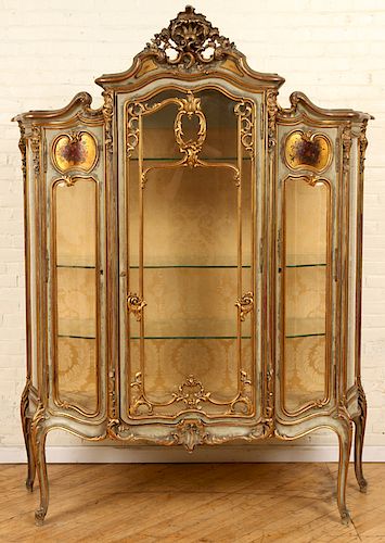 FRENCH ROCOCO STYLE PAINTED GILT WOOD VITRINE