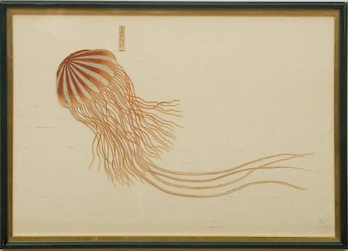 JAPANESE SILK EMBROIDERED CUT-OUT OF A JELLYFISH