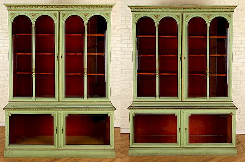 PAIR CONTINENTAL PAINTED OAK LIBRARY CABINETS
