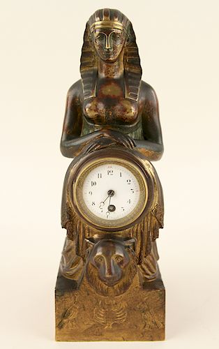 LATE 19TH C. EGYPTIAN REVIVAL BRONZE MANTLE CLOCK
