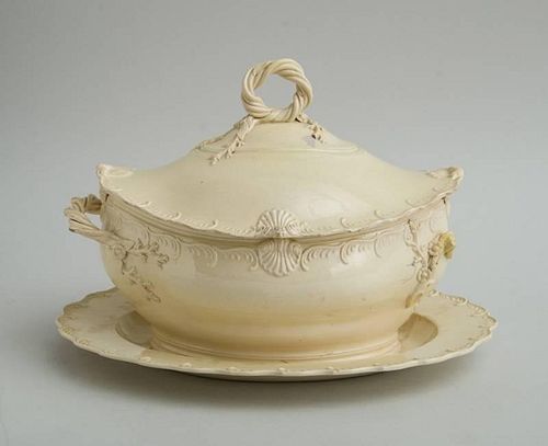 ENGLISH CREAMWARE TUREEN AND COVER AND ASSEMBLED STAND