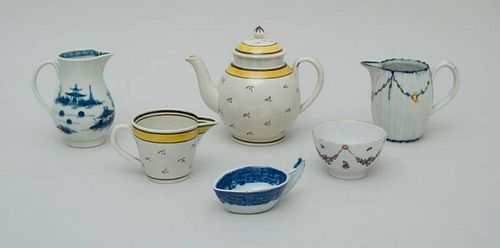GROUP OF SIX ENGLISH PEARLWARE SMALL TABLE ARTICLES