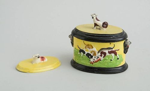 STAFFORDSHIRE YELLOW-GROUND OVAL BOX AND COVER AND A SEPARATE COVER