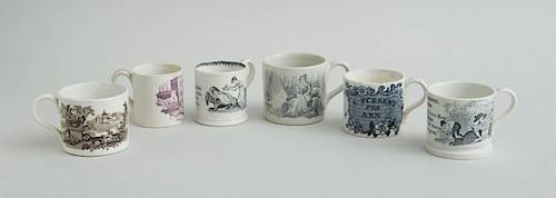 GROUP OF SIX STAFFORDSHIRE TRANSFER-PRINTED CHILD'S MUGS