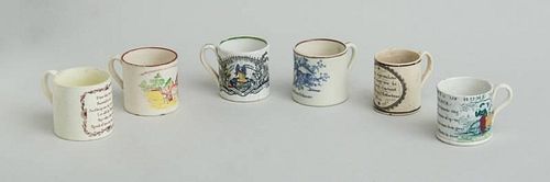 GROUP OF SIX STAFFORDSHIRE TRANSFER-PRINTED CHILD'S MUGS