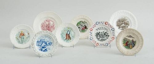 GROUP OF EIGHT ENGLISH TRANSFER-PRINTED CHILD'S SCENIC PLATES