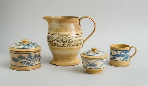 GROUP OF FOUR MOCHAWARE FAWN-GROUND ARTICLES