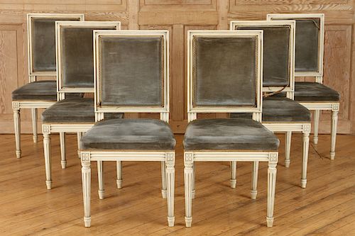 SET 6 LOUIS XVI STYLE CARVED DINING CHAIRS