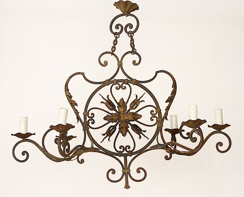 FRENCH WROUGHT IRON SIX LIGHT CHANDELIER