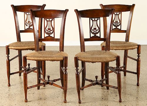 6 FRENCH EMPIRE STYLE RUSH SEAT SIDE CHAIRS
