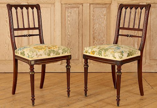 PAIR FRENCH BRONZE MOUNTED MAHOGANY SIDE CHAIRS