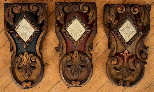 THREE CARVED WOOD CARNIVAL PLAQUES GLASS MIRRORS