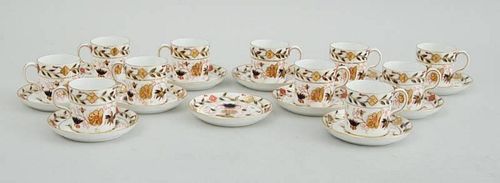 SET OF ELEVEN ROYAL CROWN DERBY PORCELAIN COFFEE CANS AND TWELVE SAUCERS