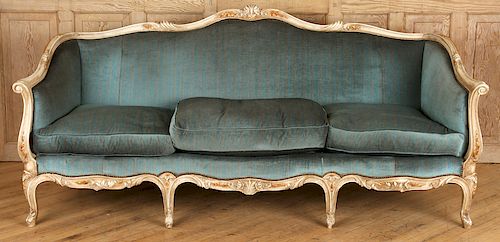 7 LEG FRENCH PAINTED WOOD SOFA LOUIS XV STYLE
