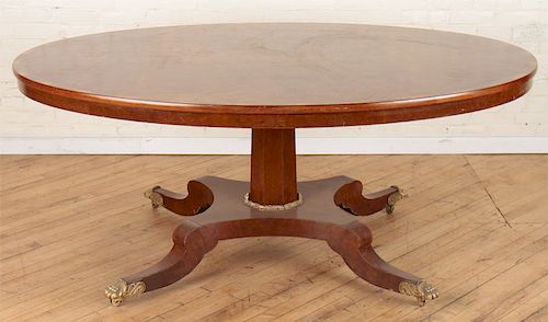 REGENCY STYLE BANDED BURL WOOD DINING TABLE C1950