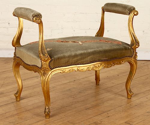 FRENCH LOUIS XV STYLE GILT WOOD UPHOLSTERED BENCH