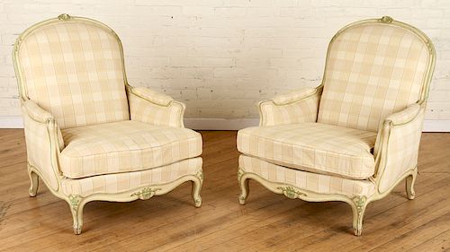 PAIR FRENCH LOUIS XV STYLE BERGERE CHAIRS C.1940