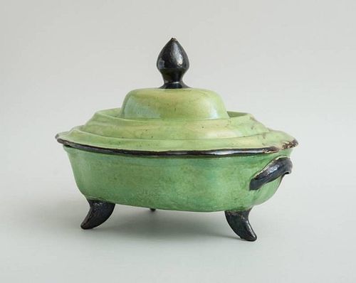 CONTINENTAL GREEN-GLAZED POTTERY TUREEN AND COVER