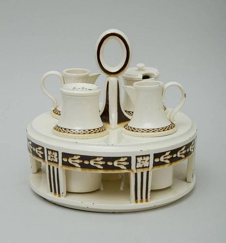CONTINENTAL IVORY-GLAZED POTTERY CONDIMENT STAND