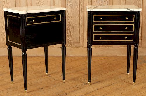 TWO MARBLE TOP BED SIDE STANDS DIRECTOIRE STYLE