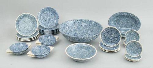 MODERN FRENCH FAIENCE BLUE AGATEWARE FIFTY-PIECE PART COFFEE SERVICE
