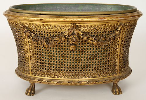 FRENCH LOUIS XV STYLE GILT WOOD CANE JARDINIERE