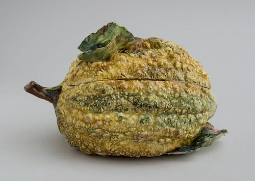 FRENCH FAIENCE GOURD-FORM SMALL TUREEN AND COVER