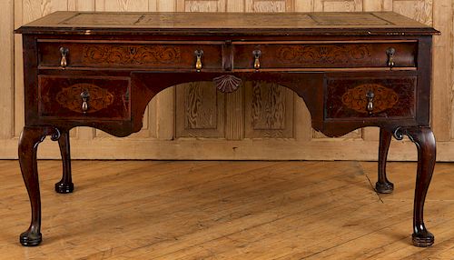 LATE 19TH C. LEATHER TOP AND MARQUETRY DESK
