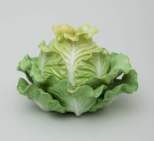 MEISSEN PORCELAIN LETTUCE-FORM SMALL TUREEN AND COVER