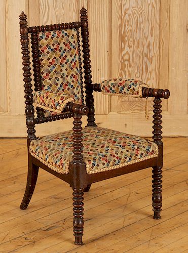 19TH C. MAHOGANY CHILDS CHAIR NEEDLEPOINT