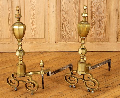 PAIR FEDERAL STYLE BRASS ANDIRONS