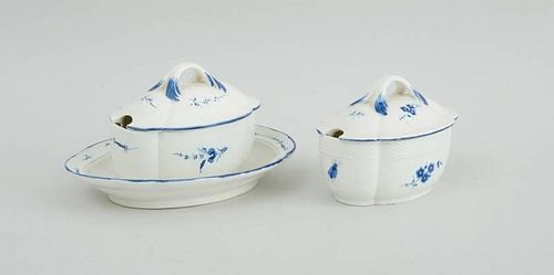 CHANTILLY PORCELAIN SAUCE TUREEN AND COVER ON ATTACHED STAND AND ANOTHER SAUCE TUREEN AND COVER