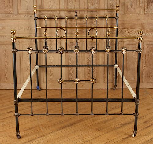 LATE VICTORIAN BRASS AND IRON FULL SIZE BED