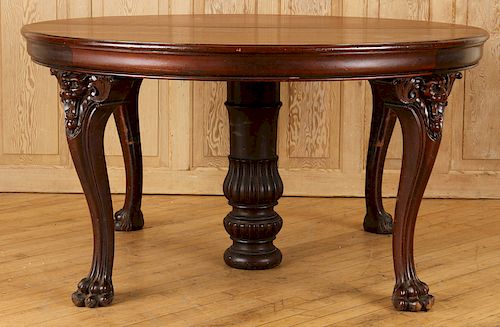 LATE 19TH C. MAHOGANY DINING TABLE LION MASK LEGS