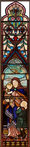 LATE 19TH C. GOTHIC STYLE STAINED GLASS WINDOW