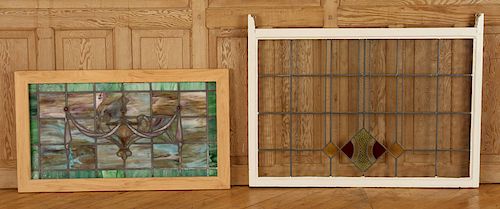 ARTS & CRAFTS STYLE LEADED GLASS WINDOW + TRANSOM