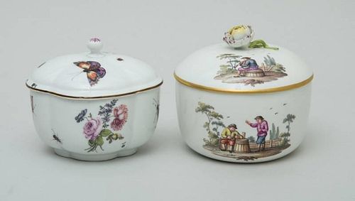 MEISSEN PORCELAIN SUGAR BOWL AND COVER AND A LATER BOWL AND COVER