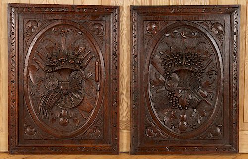 PAIR 19TH C. CARVED OAK ARCHITECTURAL PANELS